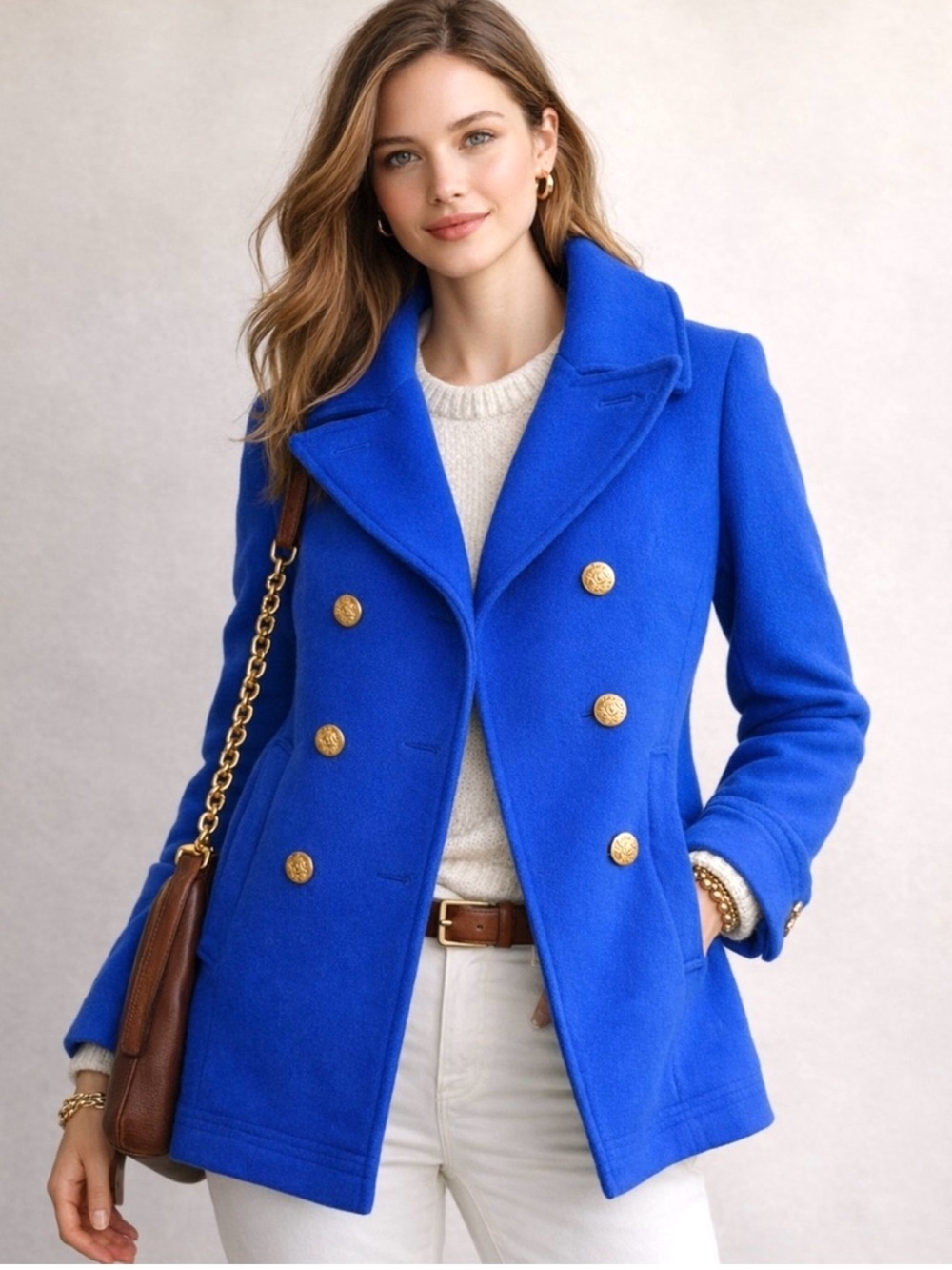 J. Crew Majesty Pea Coat Women StadiumCloth by NelloGori Royal Blue Size 6 Wool